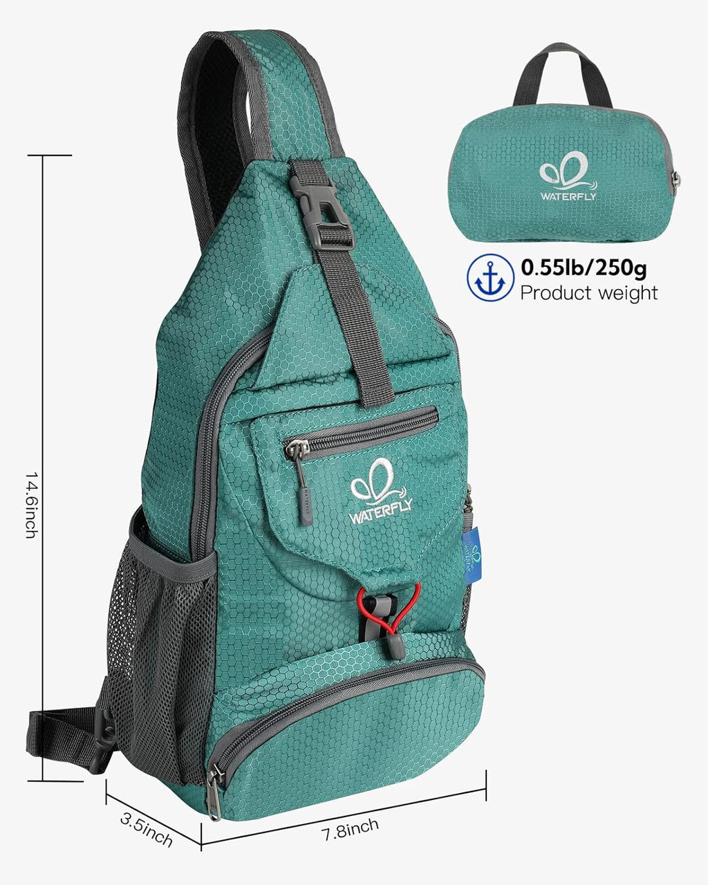 WATERFLY Packable Sling Backpack Lightweight Crossbody Bag Travel Daypack