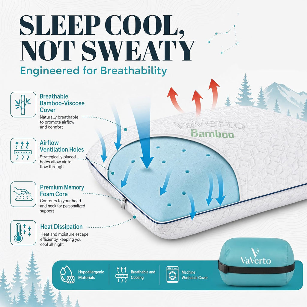 Vaverto Camping Pillow, Backpacking Memory Foam Travel Pillow 2-Pack