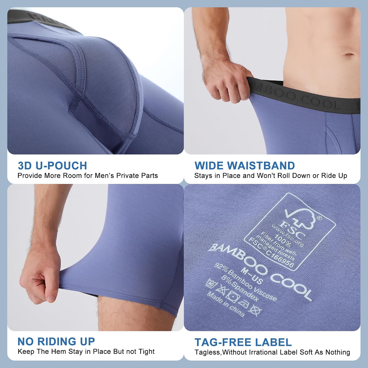 BAMBOO COOL Men's Cooling Underwear Ultra Soft Breathable Boxer Briefs Pack