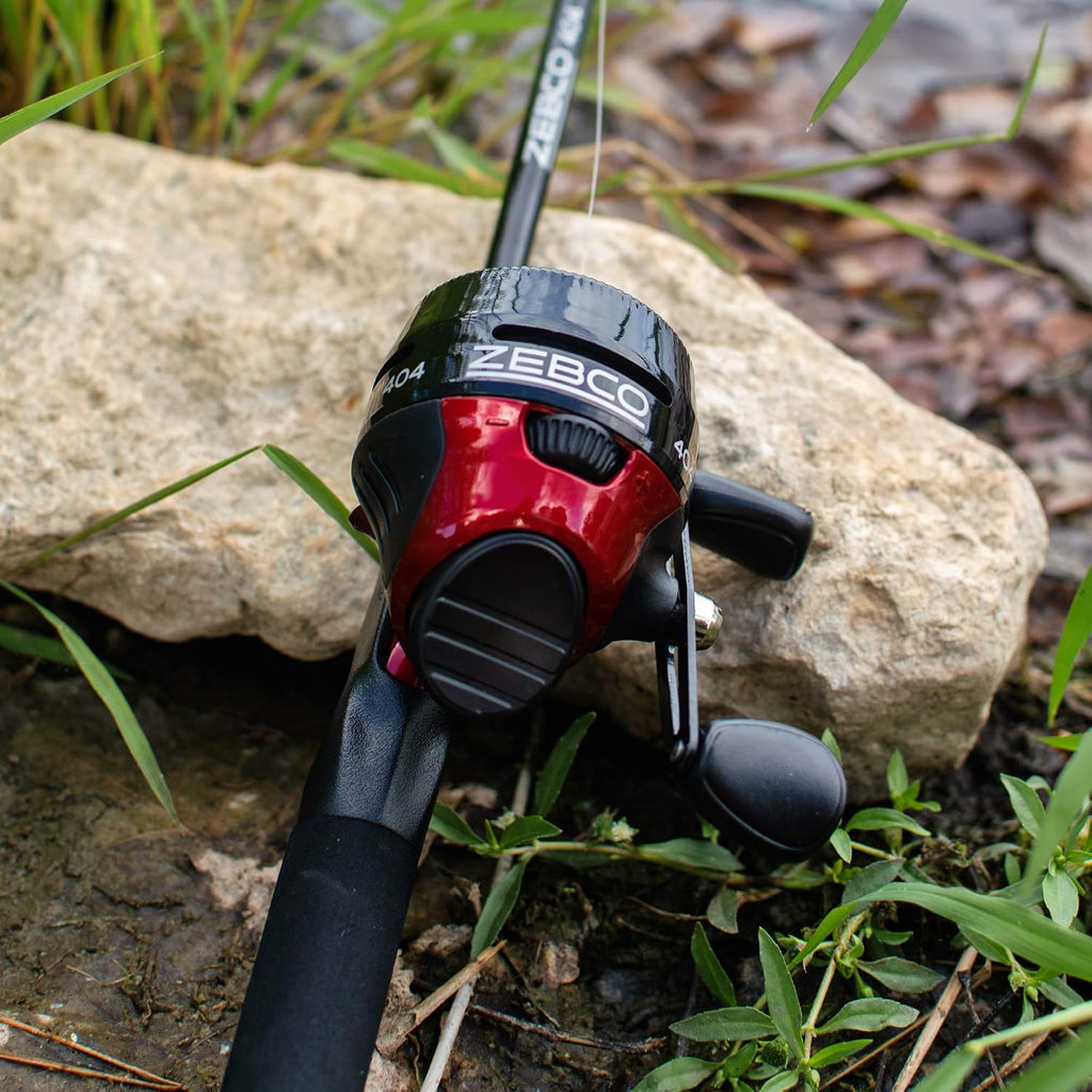 Zebco 202 & 404 Spincast Reels and Fishing Rod Combos (2-Pack), 5-Foot 6-Inch 2-Piece Fishing Pole, Size 30 and 40 Reels, Right-Hand Retrieve, Pre-Spooled with 10 lb and 15 lb Cajun Line, Black/Red