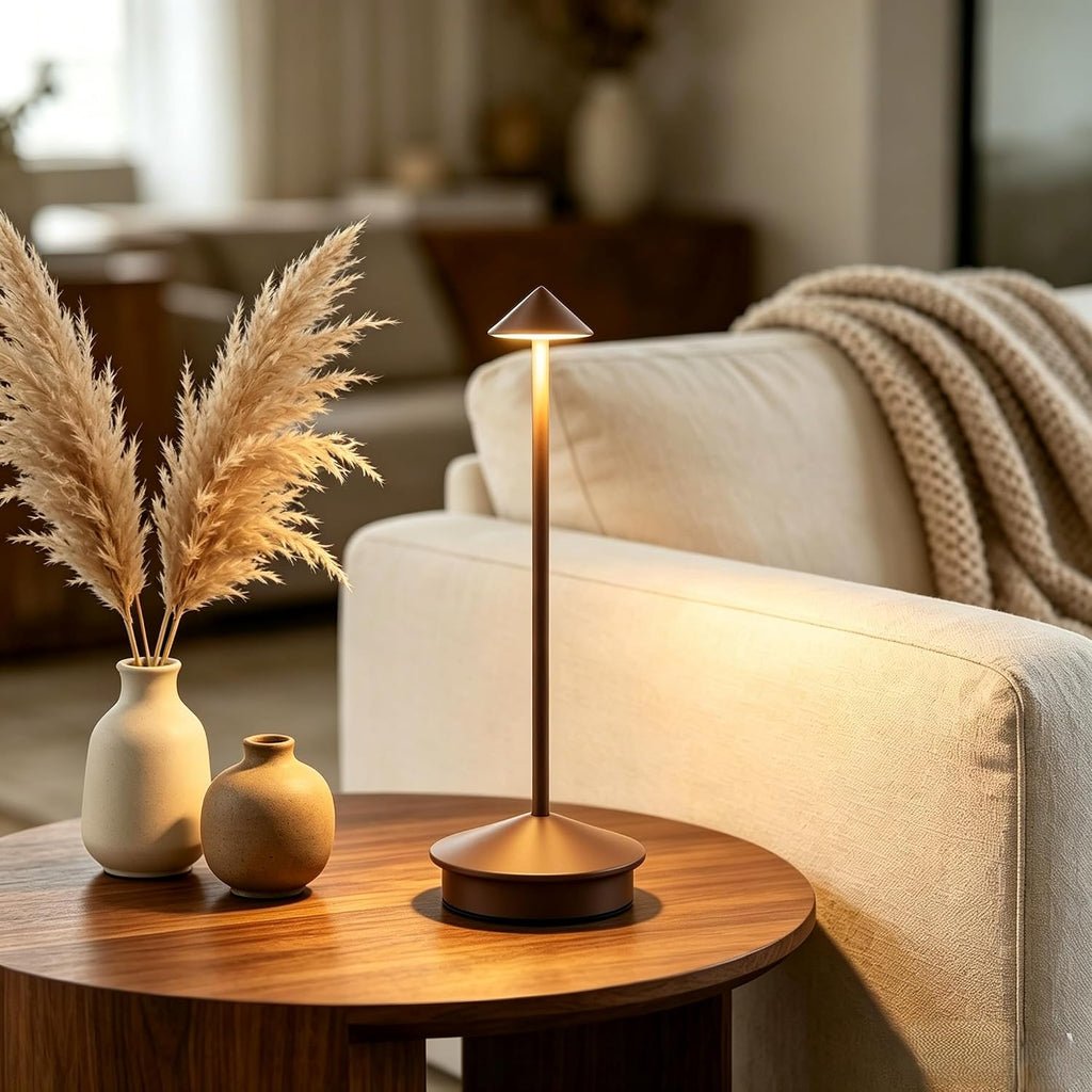 EJQ 2 Pack LED Cordless Table Lamp, Portable 6000mAh Rechargeable Aluminum, Touch Control Outdoor Table Lamp, 3 Color Dimmable Cordless Table Lamps for Restaurant, Patio, Bedroom, Outdoor - Brown