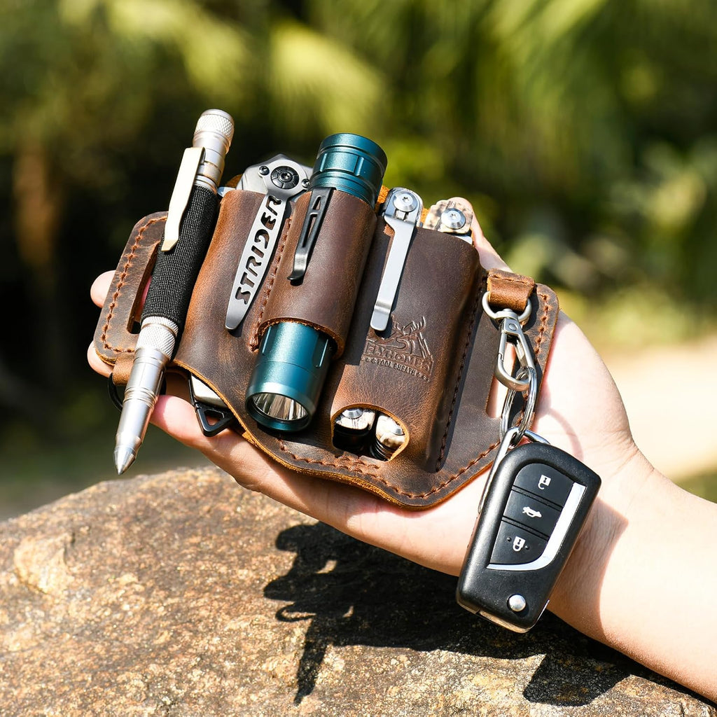 FLYHOMES Leather Multitool Sheath, Fits 4"&4.5" Multi Tool, EDC Belt Pouch