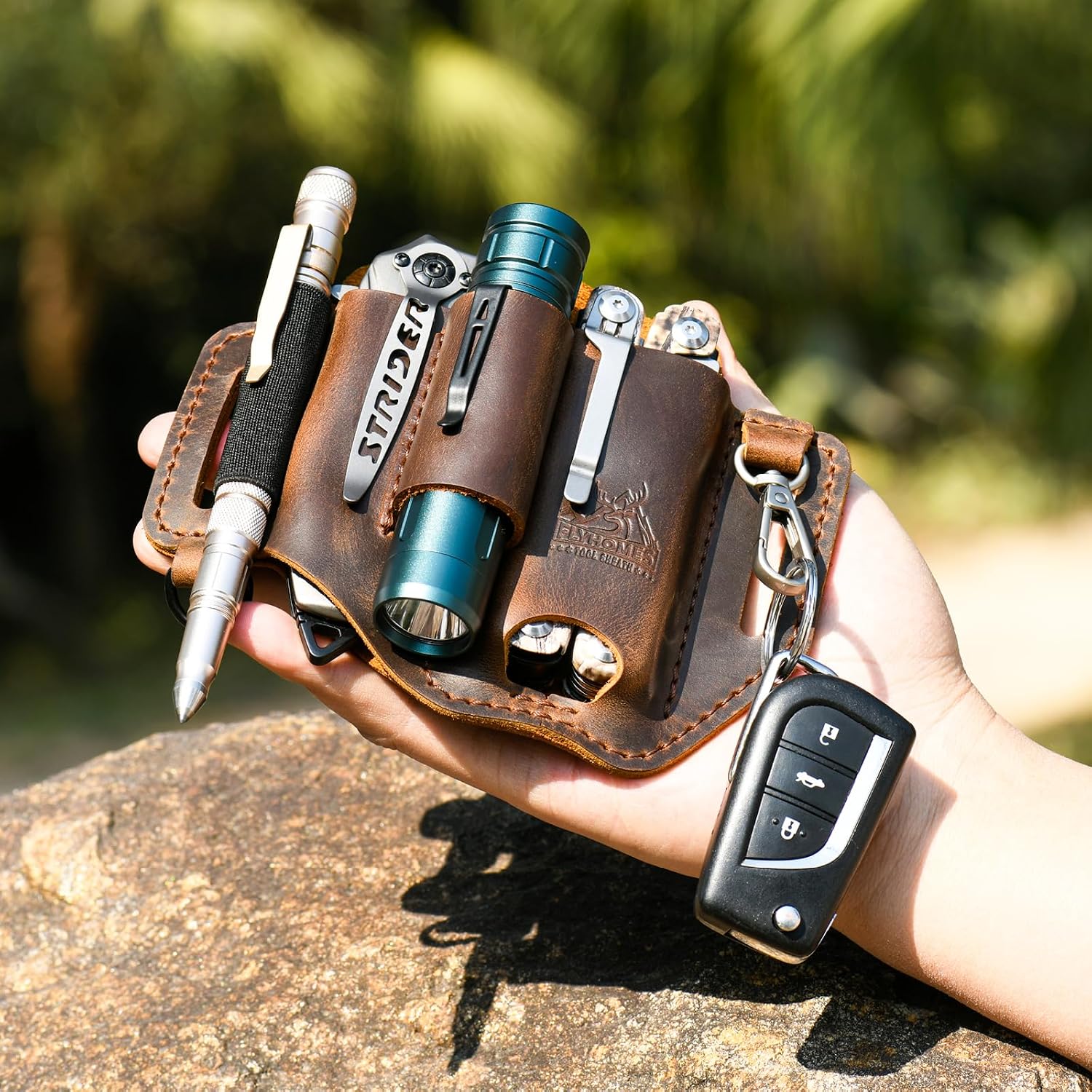FLYHOMES Leather Multitool Sheath, Fits 4"&4.5" Multi Tool, EDC Belt Pouch