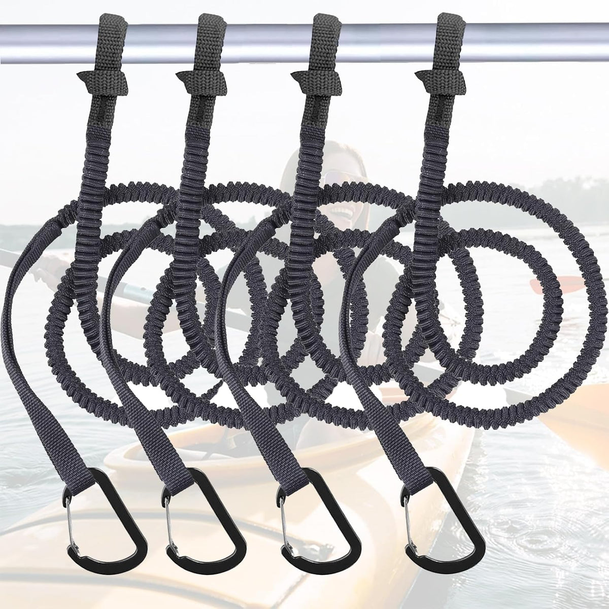 Kayak Paddle Leash Kayak Rod Leash, 3-7 ft Stretchable Strap Lanyard Rope for SUP,Kayak Fishing Accessories for Kayak and Paddles