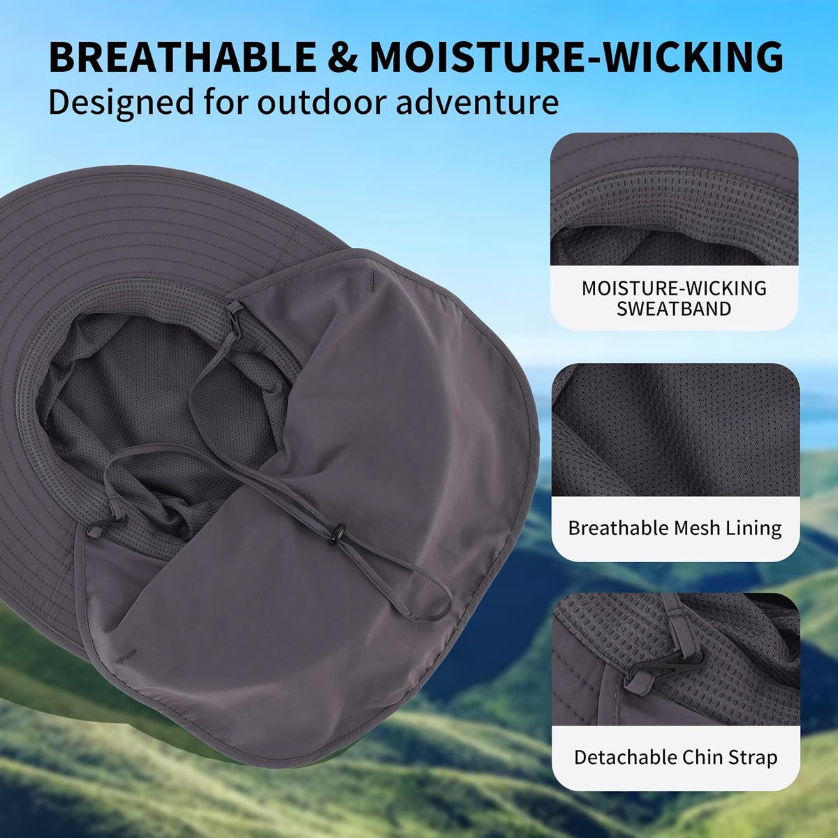 Connectyle Wide Brim Sun Hat for Men Women UPF 50+ Breathable Fishing Hat with Neck Flap Outdoor Hiking Safari Bucket Hats