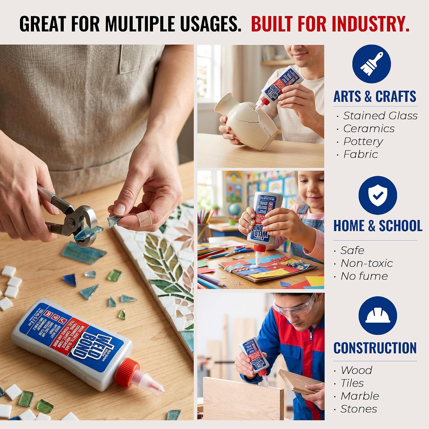 Weldbond Multi-Purpose Glue - The Ultimate Bonding Solution ! Non-Toxic Glue for Wood Glue Glass Mosaic Ceramic Pottery Craft Tile Porcelain Stone Jewelry Fabric Furniture & More. 5.0z /160ml 6-Pack