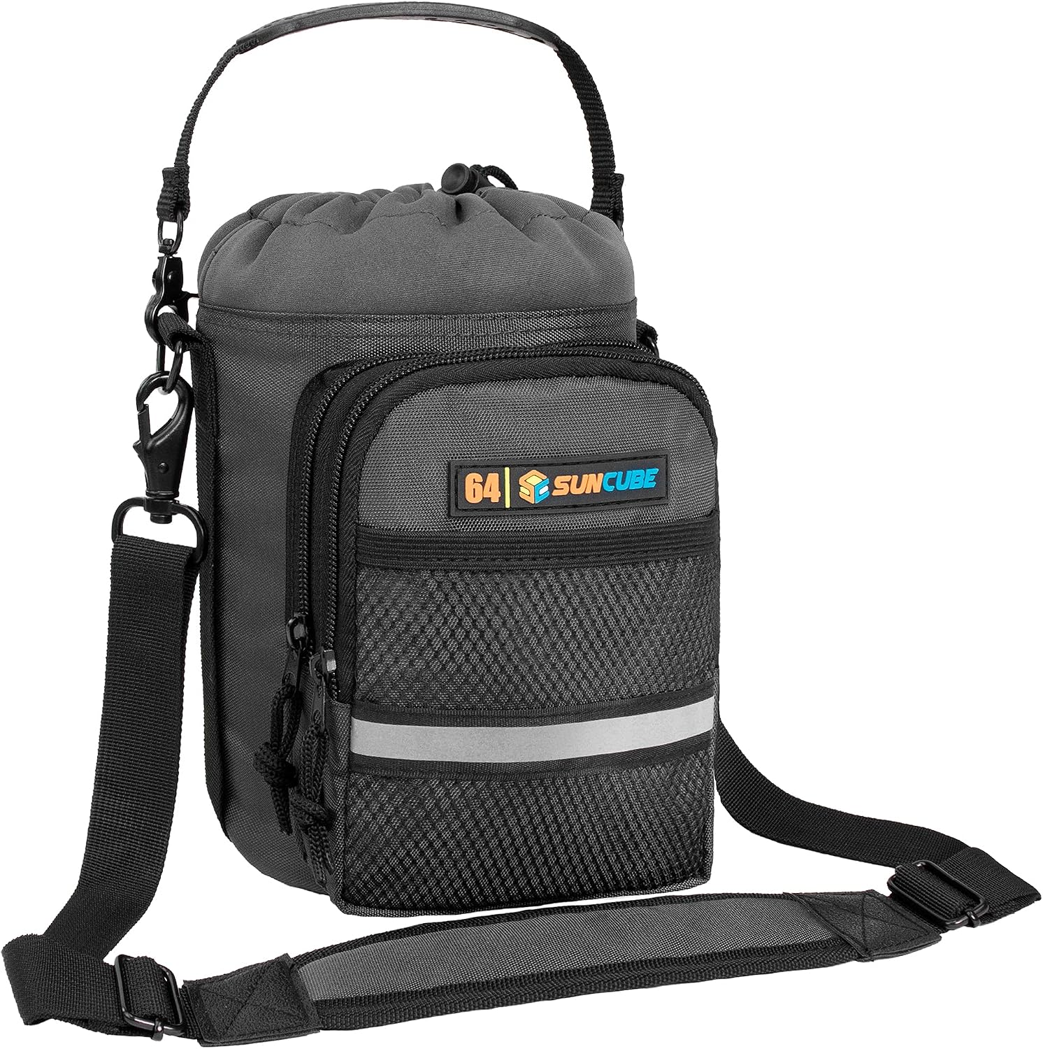 SUN CUBE Water Bottle Carrier with Strap, Insulated Water Bottle Carrier Bag with Phone Pocket Pouch, Sleeve Sling Purse Crossbody Bottle Holder for Walking, Sports, Hiking Accessories, Gray 64oz