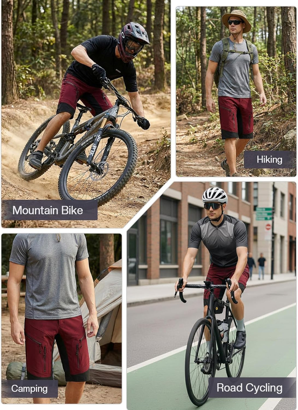 ARSUXEO Men's Loose Fit Cycling Shorts Mountain Bike Shorts Water Ressistant 1903