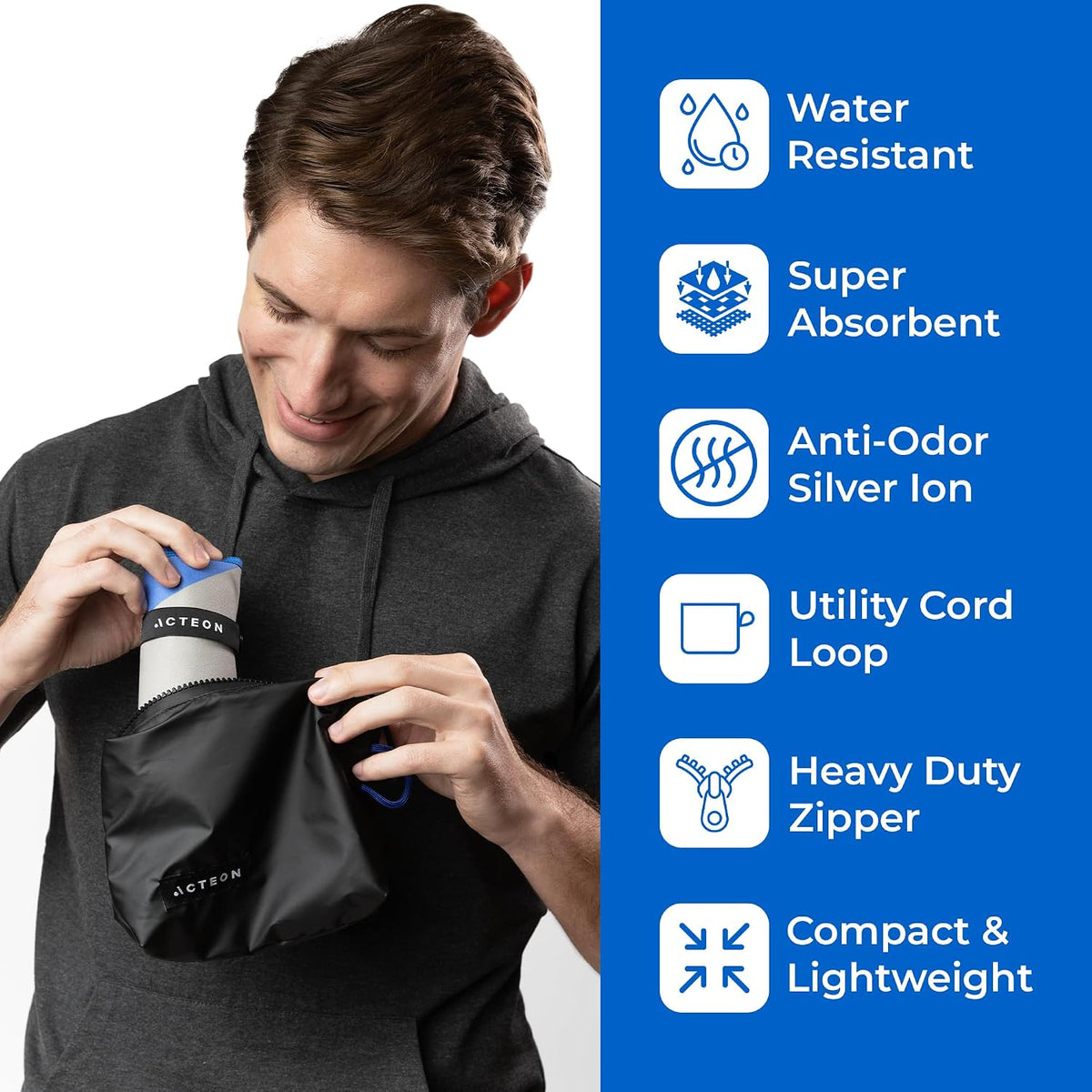 Acteon Gym Towel & Wet Bag Travel Set, Large Quick-Dry Microfiber Towel