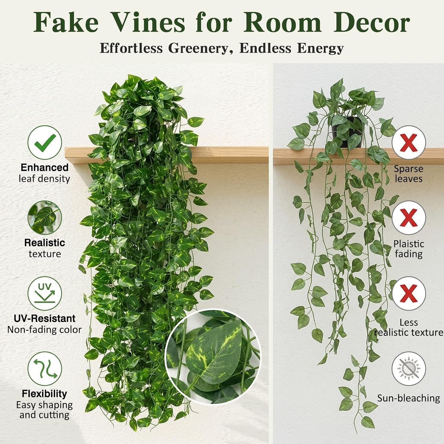 CEWOR Fake Vines for Room Decor 24 Pack 168ft Artificial Ivy Greenery Garland for Bedroom Wall Decor, Hanging Green Leaves for Party Wedding Christmas Decoration
