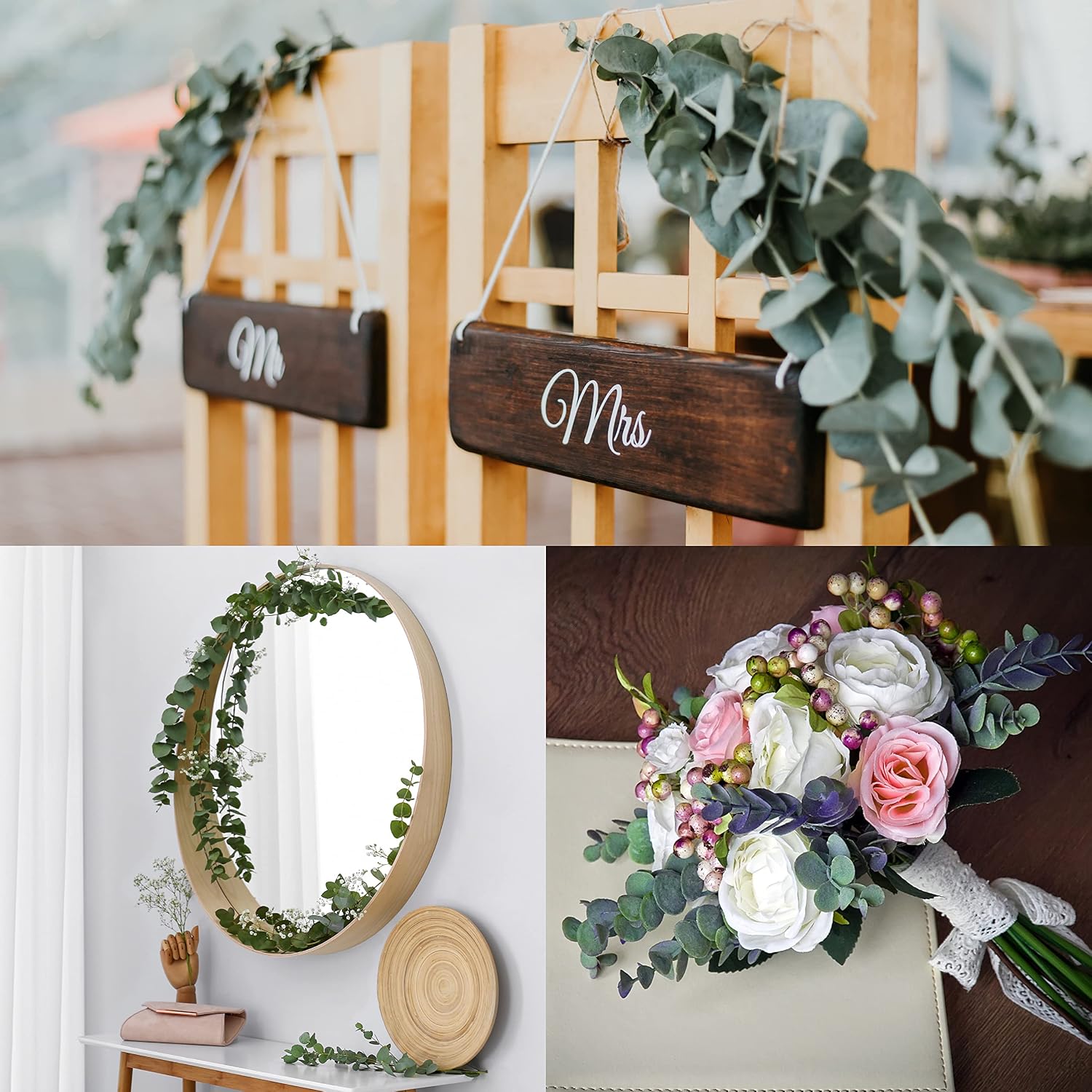 Sggvecsy 36pcs Eucalyptus Stems Decor Artificial Eucalyptus Leaves Faux Eucalyptus Stems Real Touch Fake Greenery Branches for Wedding Flower Bouquet Centerpiece Home Office Decoration