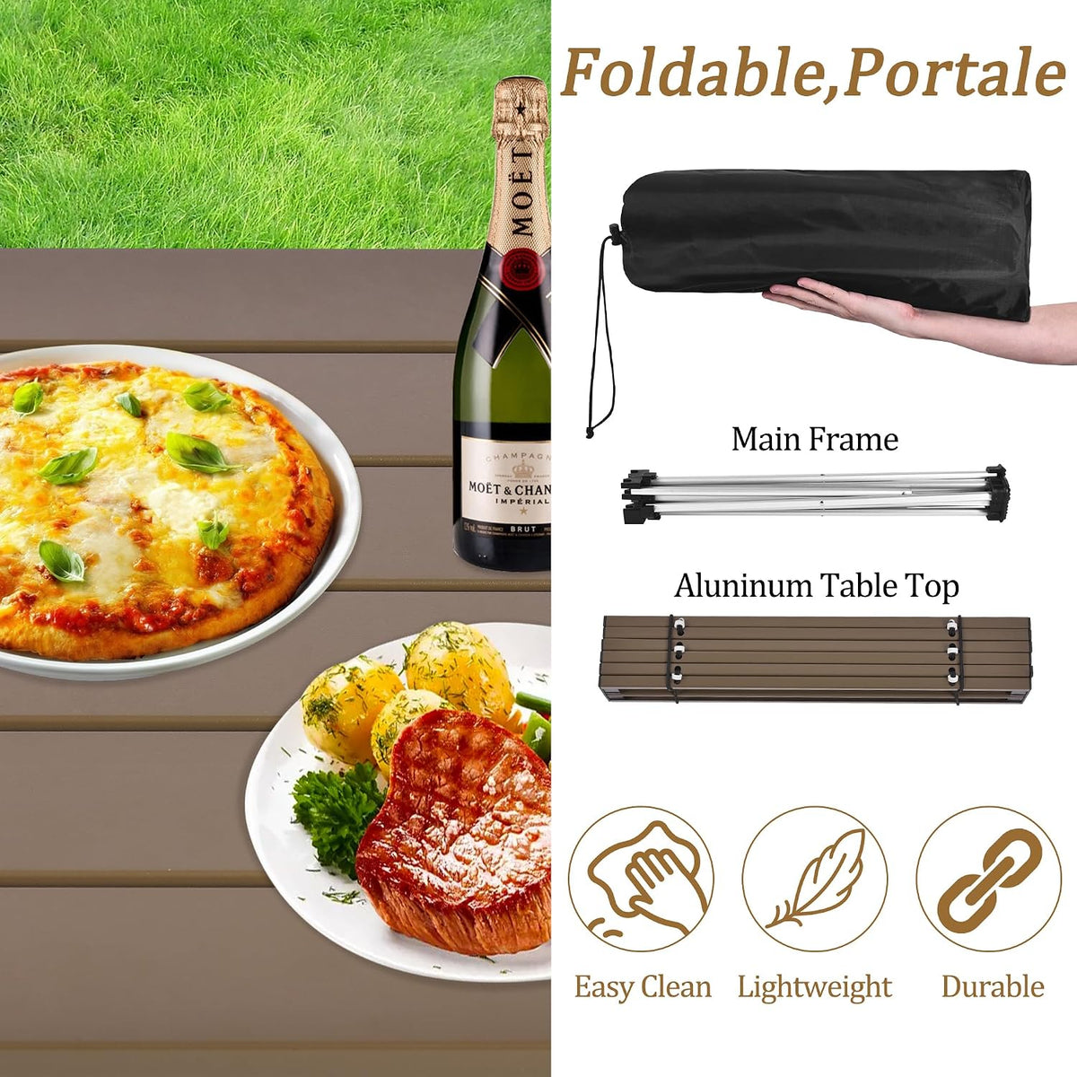 Grope Portable Camping Table,Aluminum Folding Beach Table (Coffee-S)