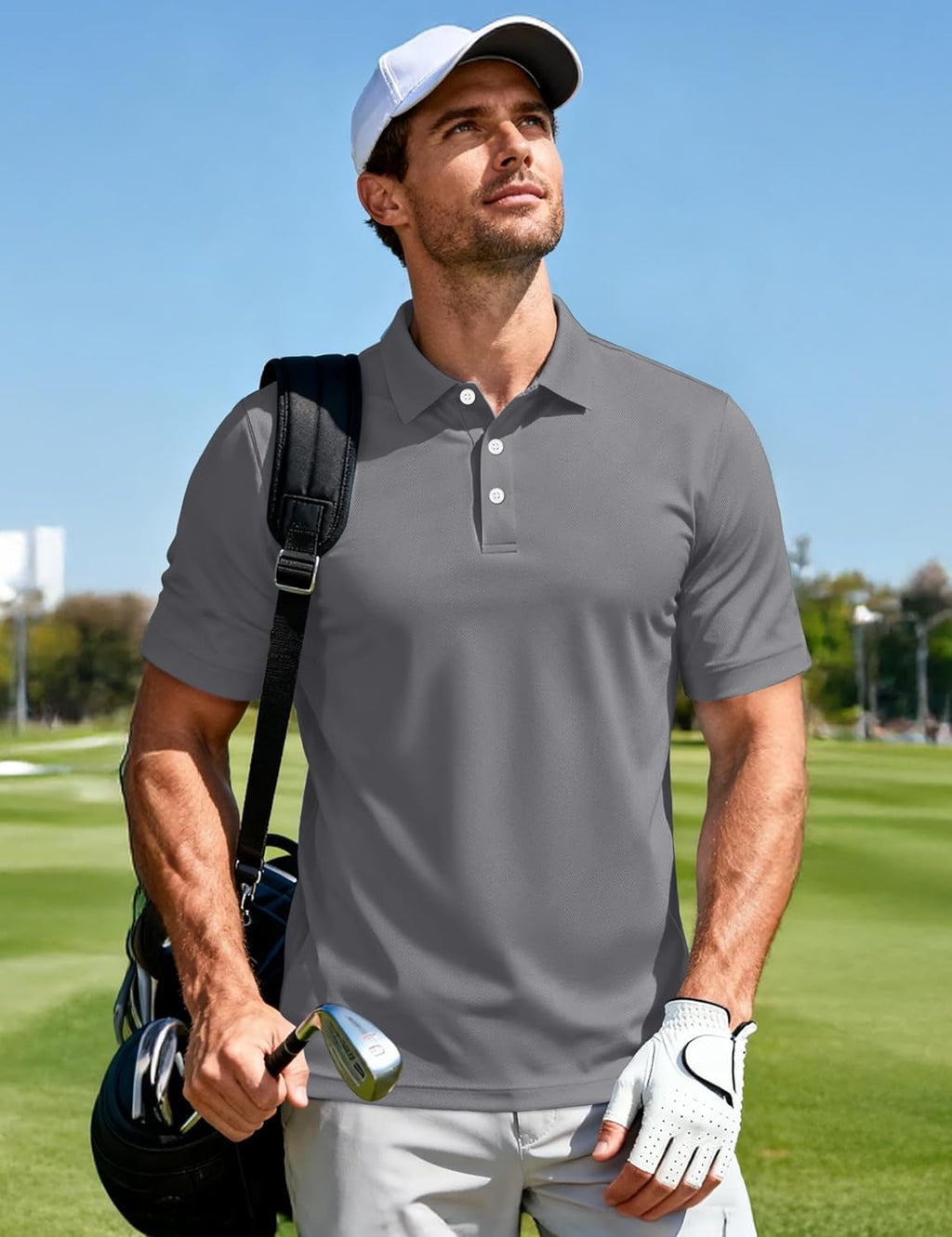 MAGCOMSEN Men's Polo Shirts 3 Buttons Casual Work T Shirts Quick Dry Short Sleeve Golf Shirt Pique Jersey Outdoor Performance