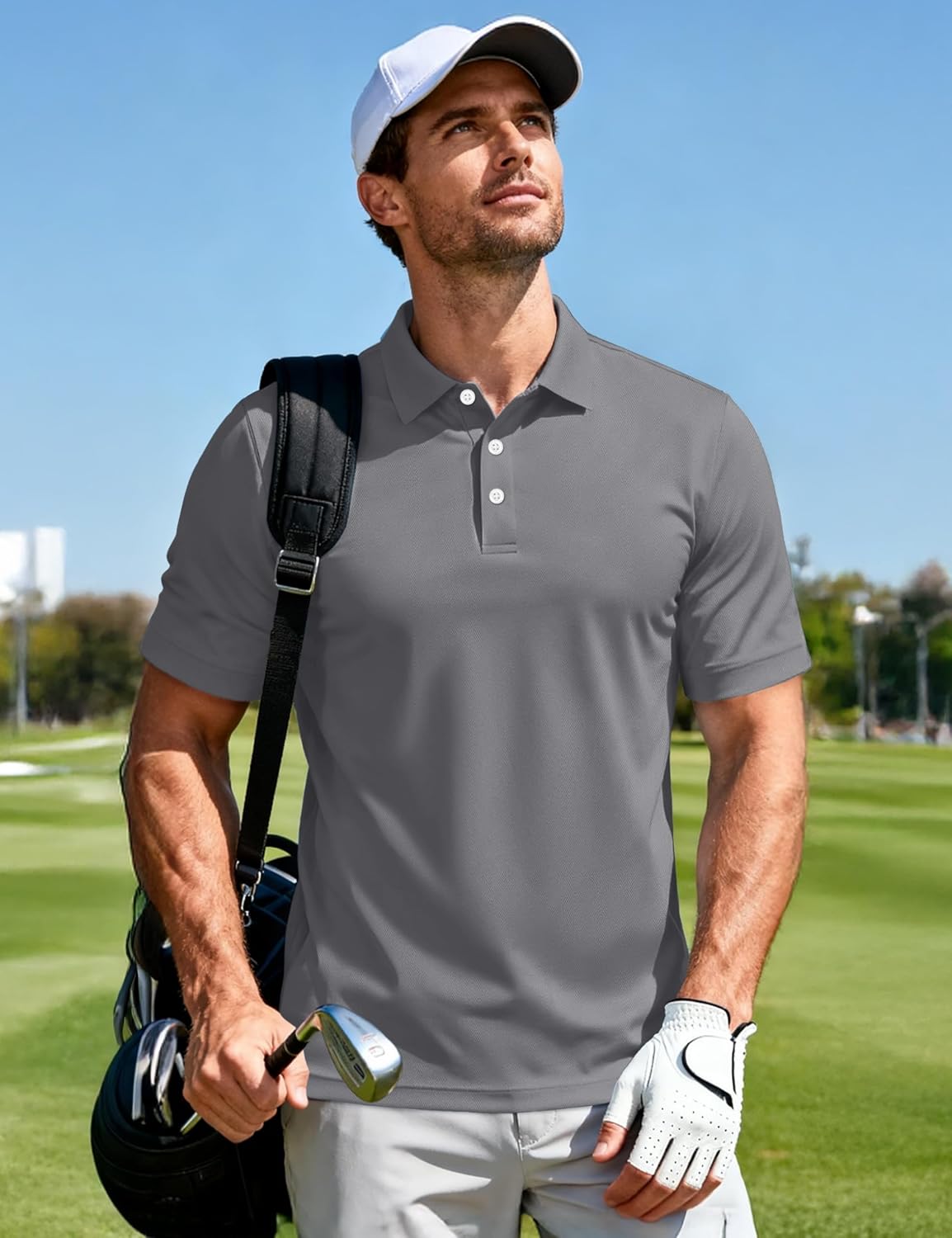 MAGCOMSEN Men's Polo Shirts 3 Buttons Casual Work T Shirts Quick Dry Short Sleeve Golf Shirt Pique Jersey Outdoor Performance
