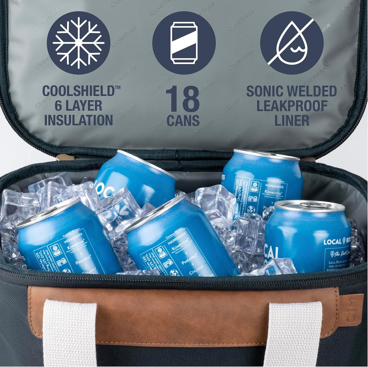 CleverMade Malibu Luxe Collapsible Cooler, 18 Can (25 lbs) - Leeward Navy