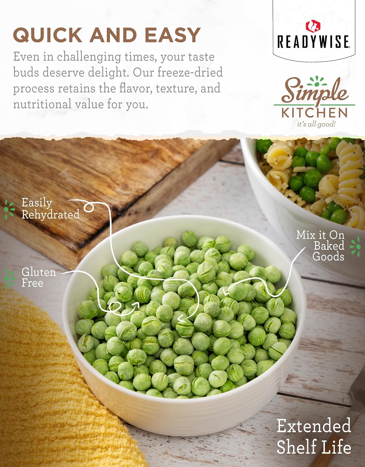 SIMPLE KITCHEN Freeze Dried Peas #10 Can, 17 Servings, Emergency Camping