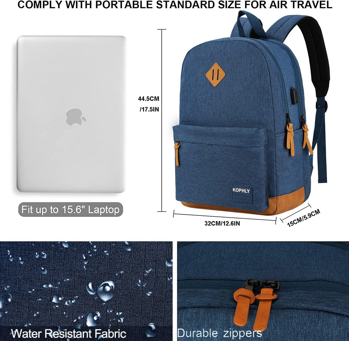 SUPACOOL Large Laptop Backpack with USB Charging Port for Men and Women