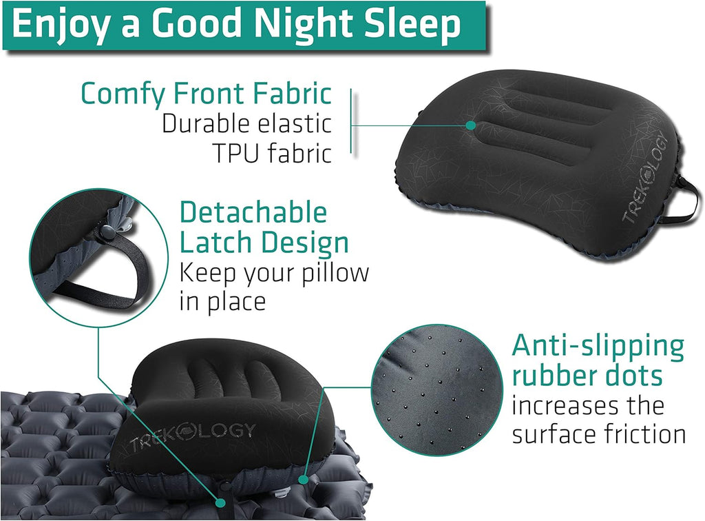 TREKOLOGY Aluft 2.0 Small Inflatable Camping Pillow for Backpacking, Travel