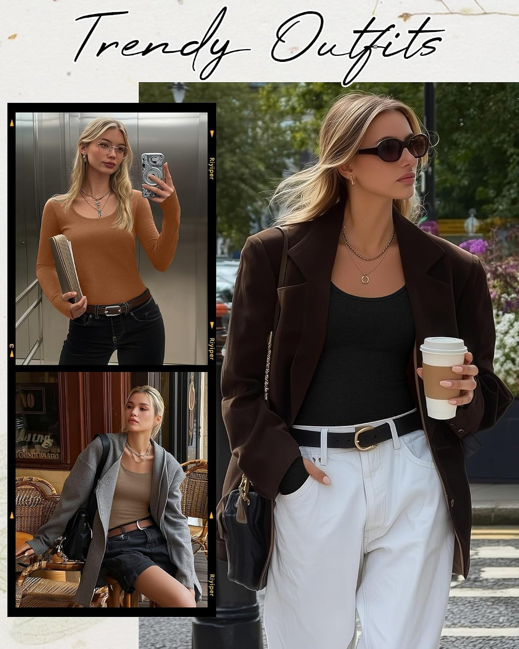 Riyiper 3 Pack Women's Thermal Long Sleeve Shirts Scoop Neck Top