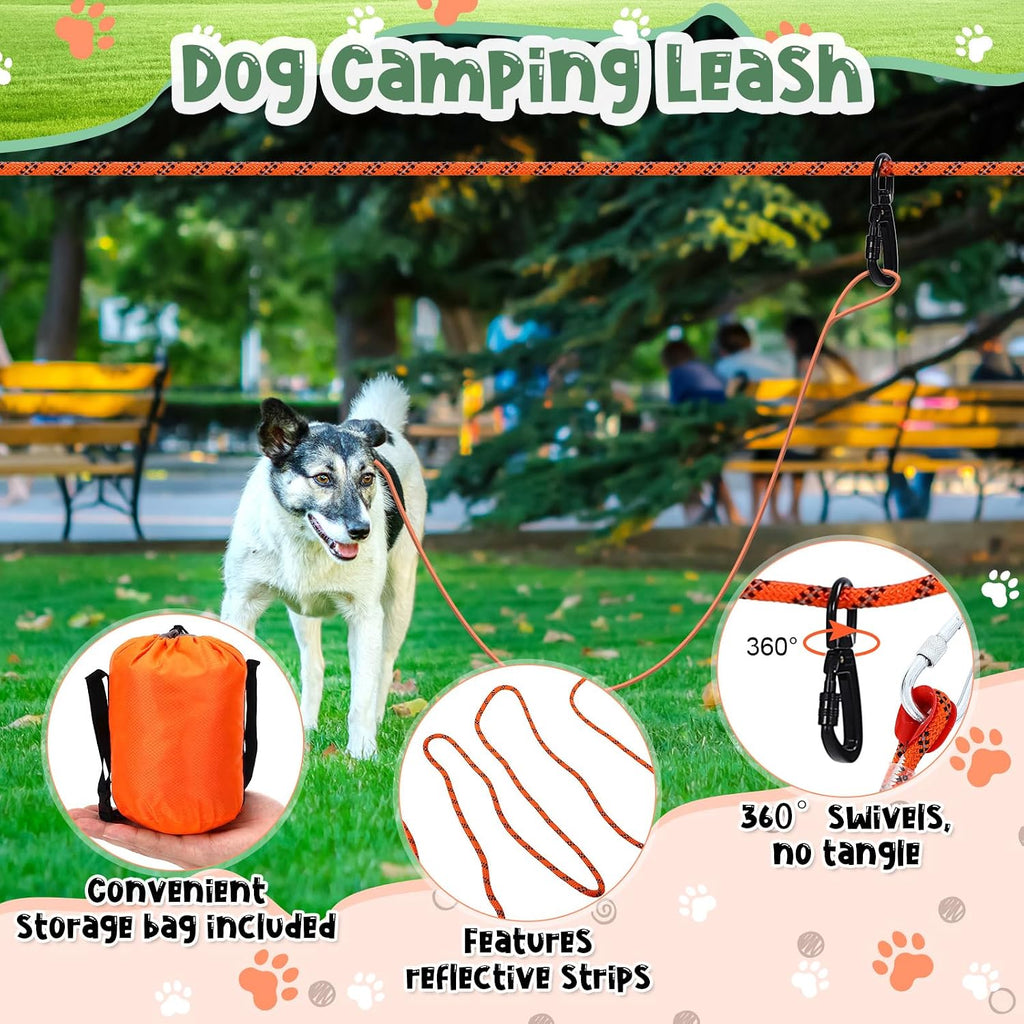 4 Pcs Dog Camping Essentials Set Include 1 Pack 39.4 x 29.5 Inch Foldable Dog Bed 2 Pcs Portable Collapsible Dogs Bowls 1 Pack 50 ft Heavy Duty Pet Tie Out Cable for Camping Travel Outdoor Activities