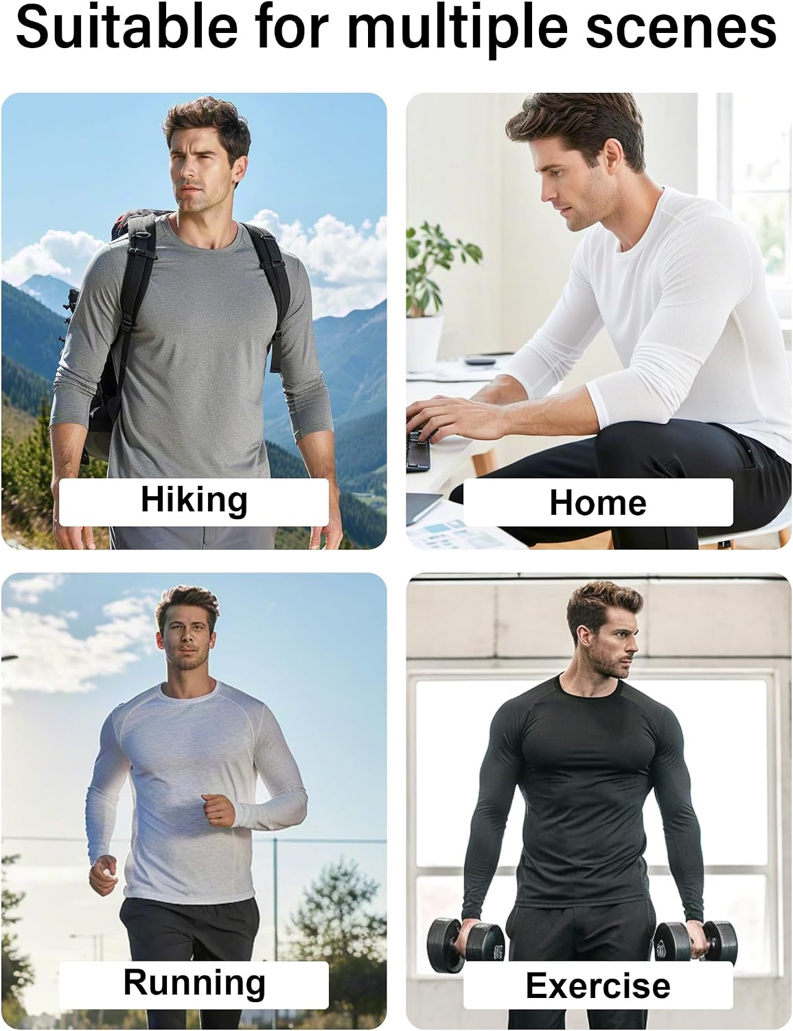 OYGSieg 6/7 Pack Men's Quick Dry Long Sleeve UPF50+ Sun Shirts