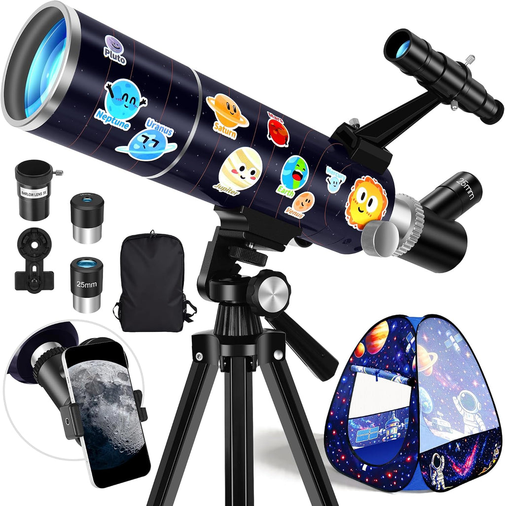 80mm Portable Telescope Kit for Adults & Kids with Pop-Up Tent