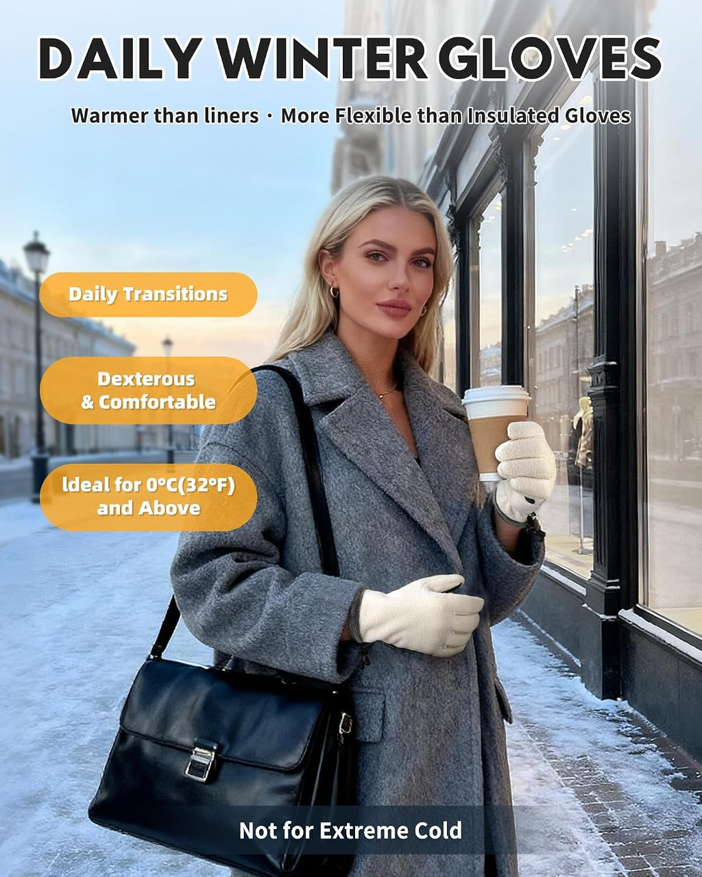 Winter Warm Gloves for Women - Fashion Style Windproof Cuffs Soft fleece - Touchscreen Thermal Flexible Gloves