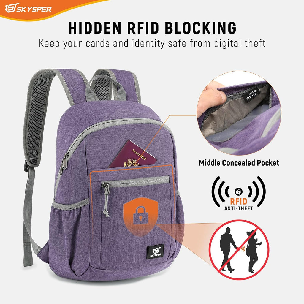 SKYSPER Anti Theft Hiking Backpack, 20L RFID Packable Travel Daypack, Lightweight Foldable Back Pack for Walking Daytrip