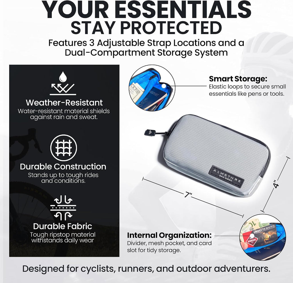 ALMSTHRE Ride Wallet 7”x4” | Waterproof Cycling Wallet for Phone, Cards & Essentials | Durable Ripstop Nylon – Fits Most Phones & Passports | Secure Storage for Biking & Travel