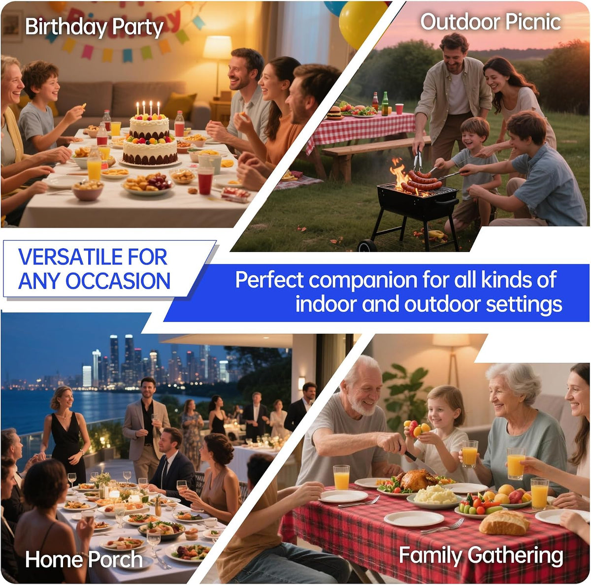 VSOAEIL 4 FT Folding Table 2 Pack Plastic Foldable Table Adjustable Height