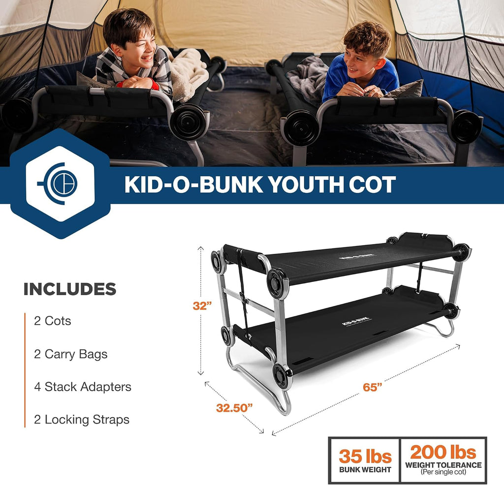 Disc-O-Bed Youth Double Cot Kid-O-Bunk w/ 200 Pound Capacity & Carry Bags