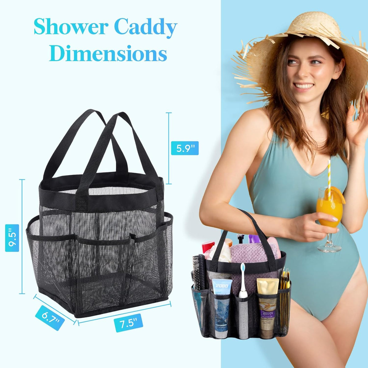 Lifewit Mesh Shower Caddy Portable, Dorm Room Essential, 2 Pack, Black&Grey