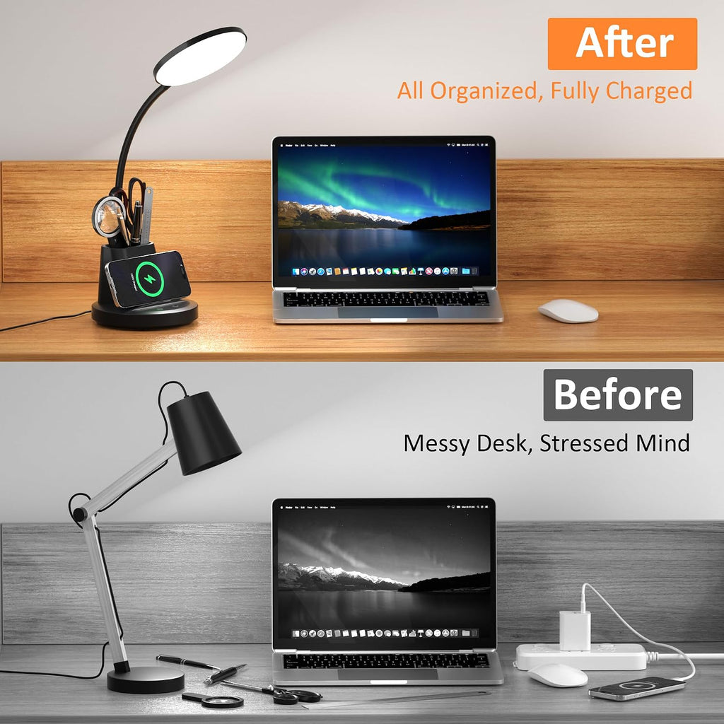 LED Desk Lamp with Wireless Charger for Home Office, Black