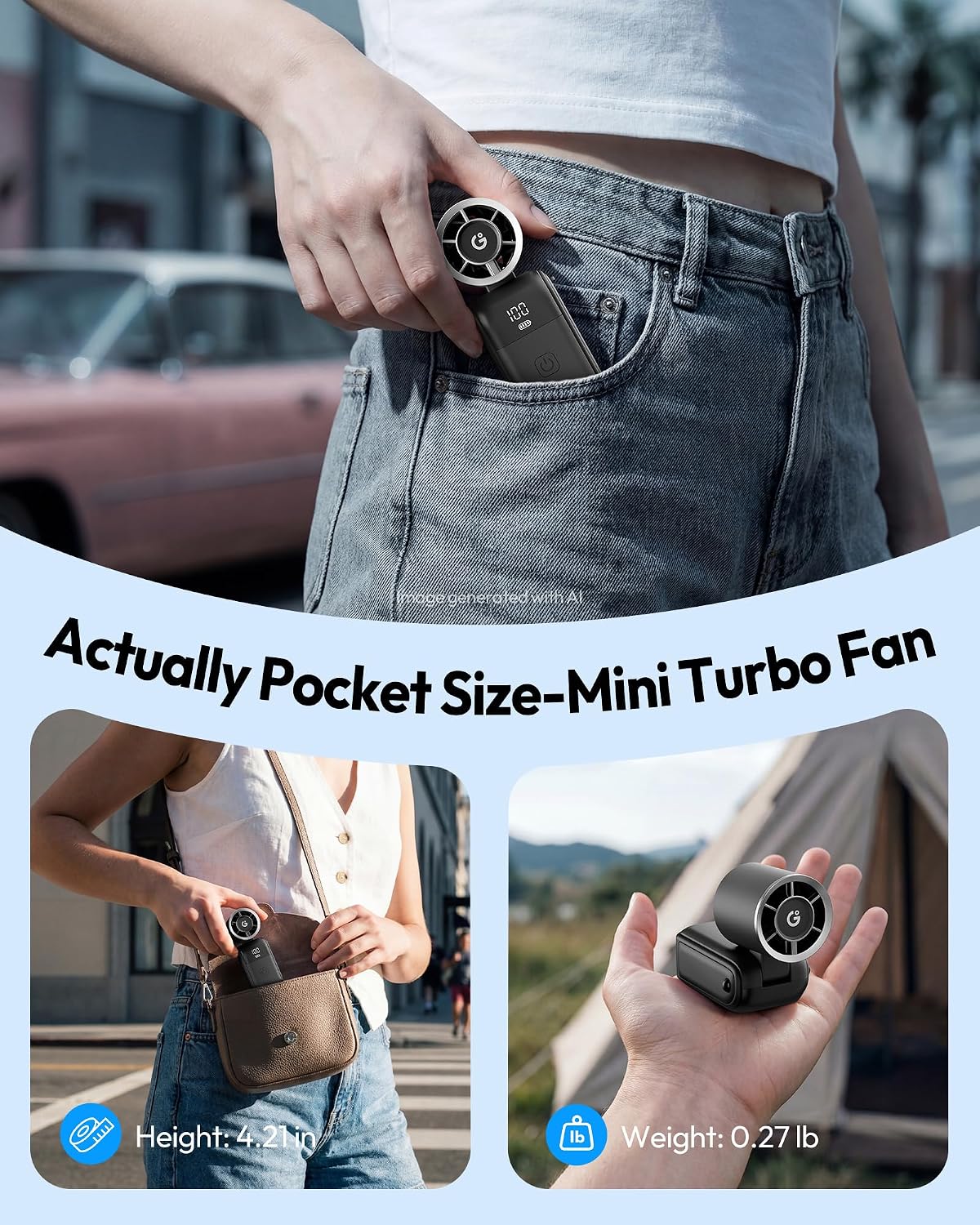 Gaiatop Portable Mini Fan Handheld, 3-in-1 Foldable Pocket Fan, Up to 15H