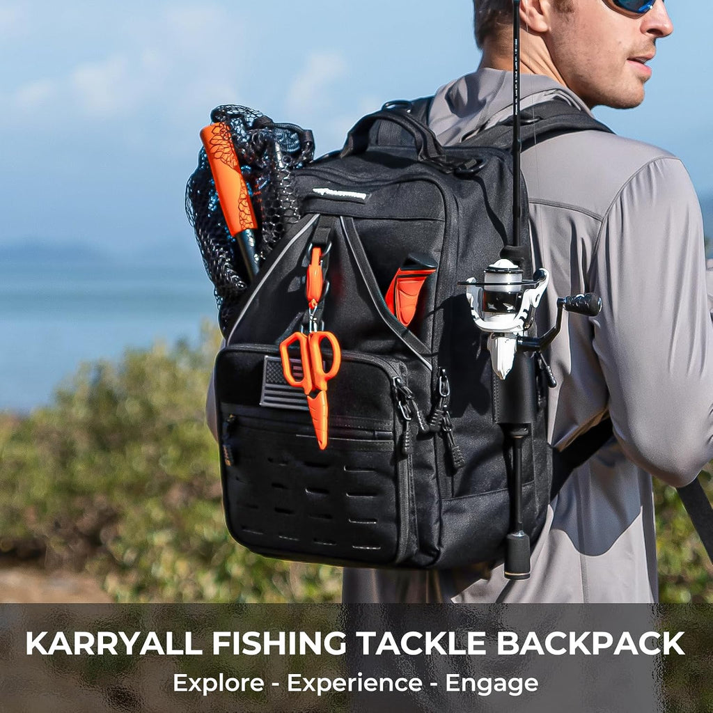 KastKing KarryAll Fishing Backpack with Rod Holder 4 Tackle Boxes, 40/26L