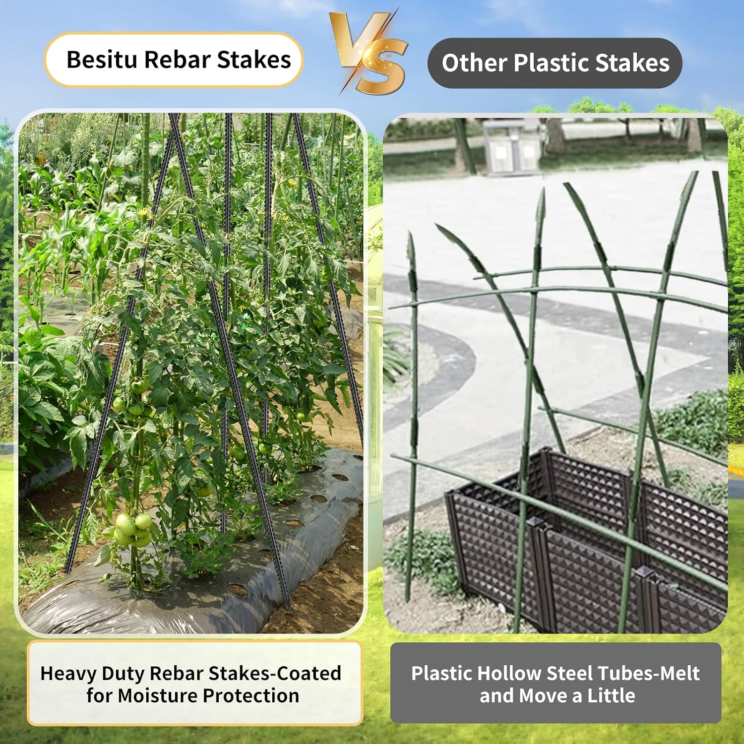 Besitu Rebar Stakes 36 inches 16-Pack Concrete Form Stakes Straight 3/8" Diameter Rebar Ground Metal Stakes for Landscaping, Securing Fence, Garden Plants Support, Survey Markers and Securing Trees