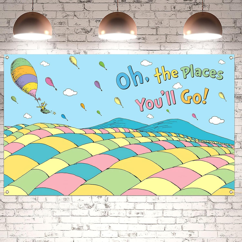 Oh The Places You'll Go Photo Booth Backdrop Graduation Travel Theme Party Decor Photography Background Wall Decoration
