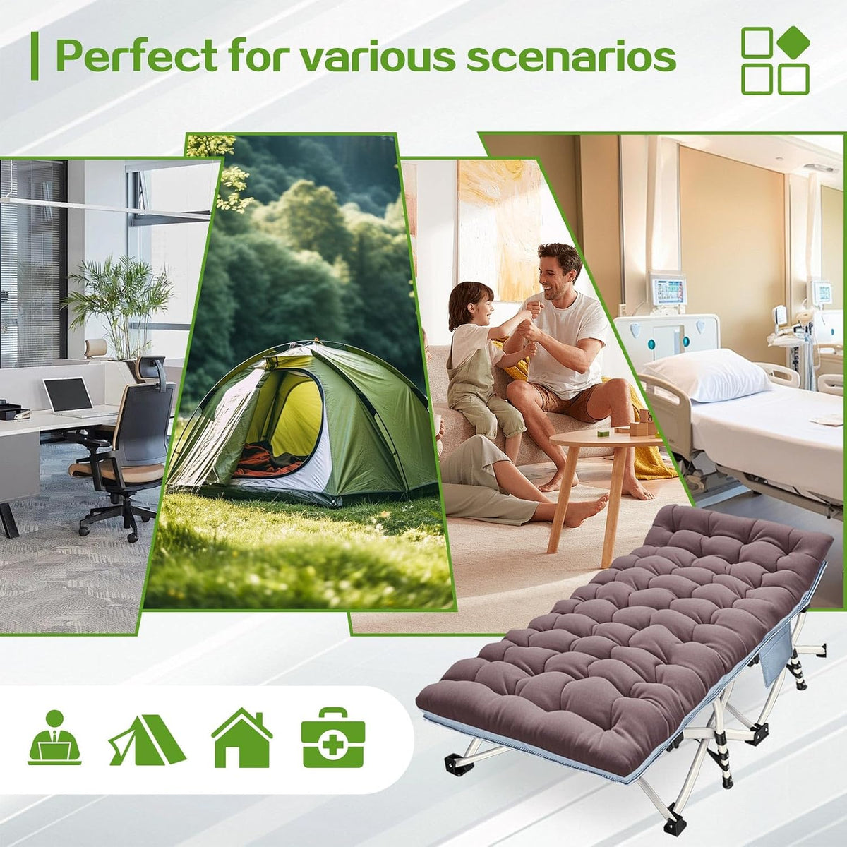 COLMERD 32In XXL Camping Cot, Cots for Sleeping with Comfortable Mattress