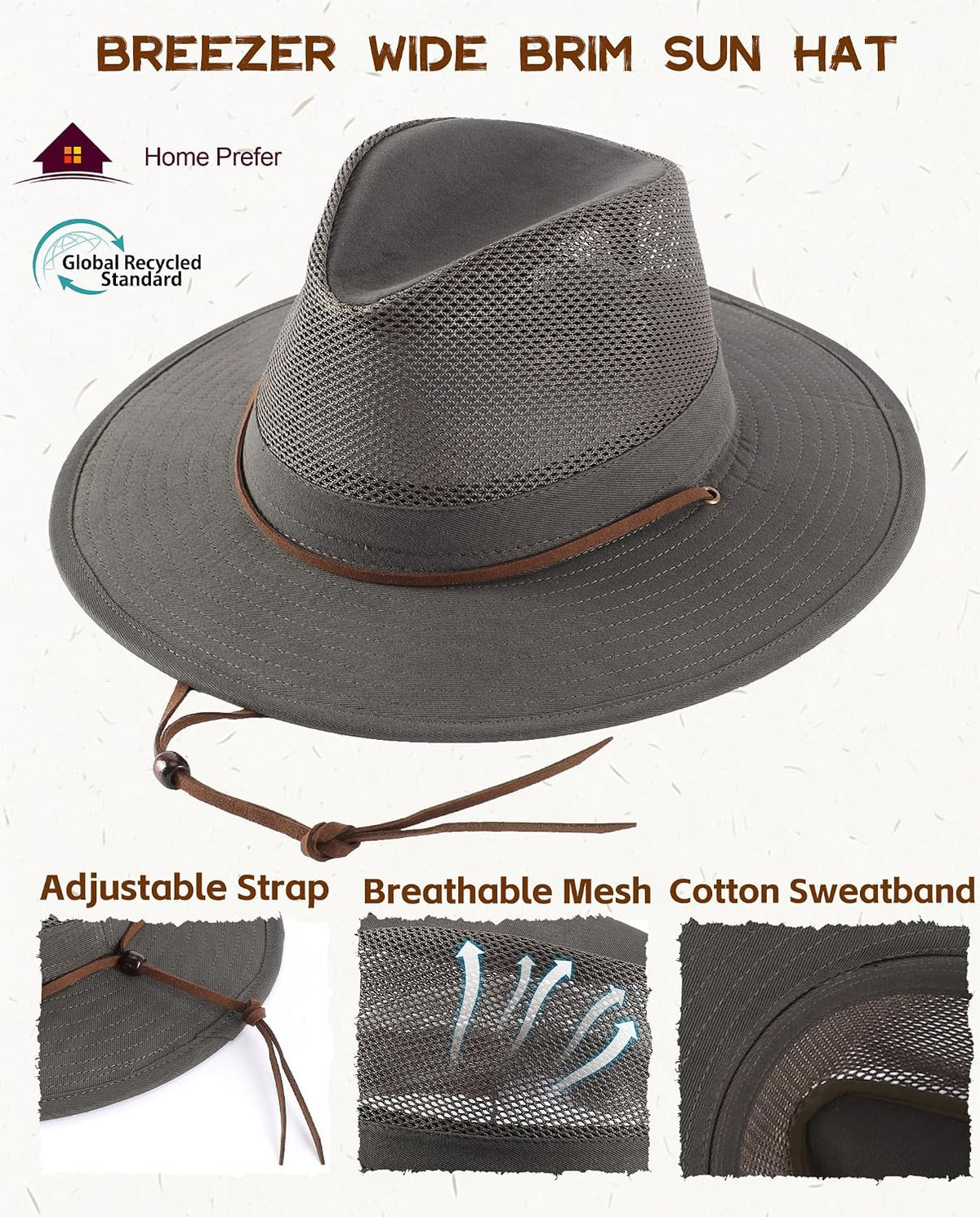 Home Prefer Cotton Summer Fedora Hat Wide Brim Sun Hats for Men Women UPF 50+ Sun Protection Cap for Fishing Hiking