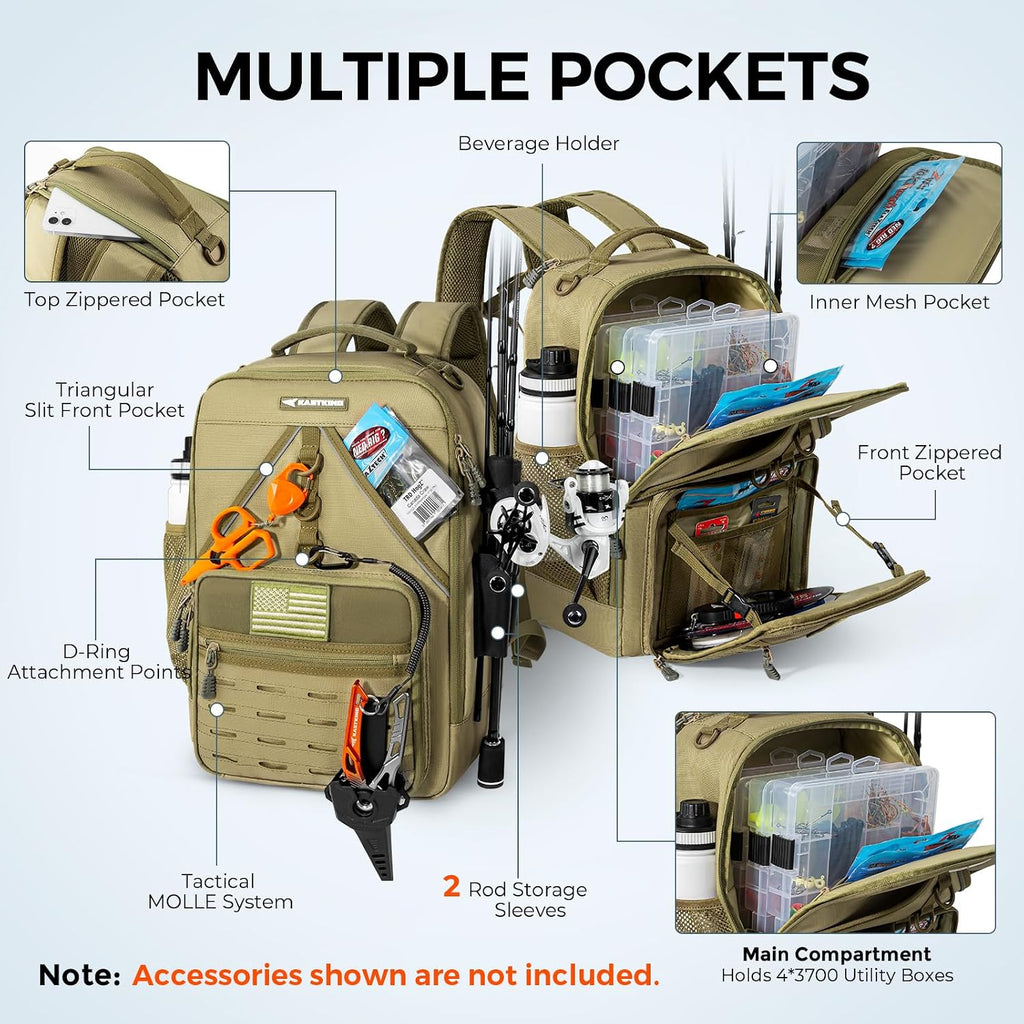KastKing KastMate Fishing Backpack With 2 Rod Holders, Khaki