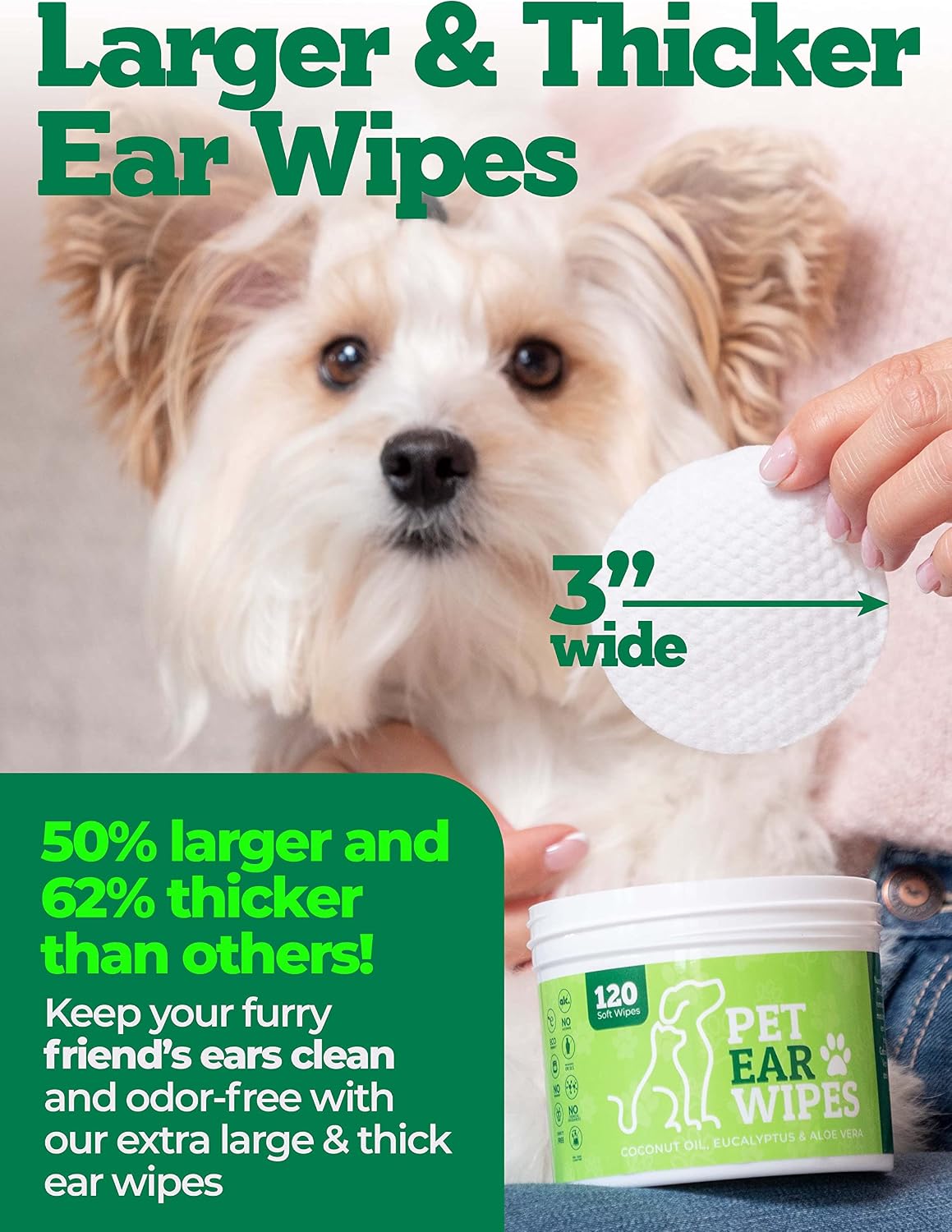 Pet Ear Wipes Dogs Itch Relief 120 Count 1 Pack