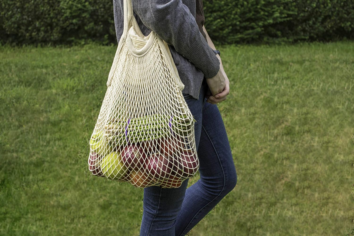 Cotton Mesh Onion Storage Bags - 100% Cotton, Reusable, and Washable Mesh Grocery Bags for Storing Garlic and Root Vegetables