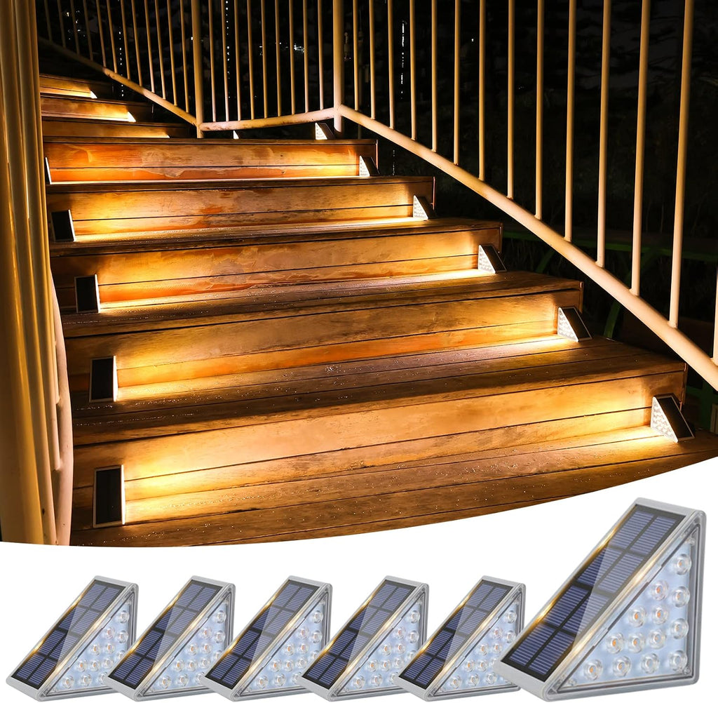 VOLISUN Solar Stair Lights 6 Pack, Solar Step Lights Outdoor Waterproof