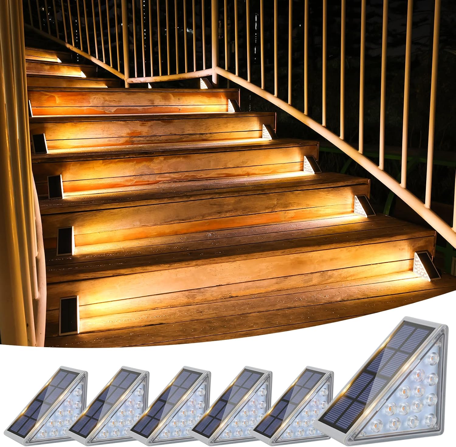 VOLISUN Solar Stair Lights 6 Pack, Solar Step Lights Outdoor Waterproof