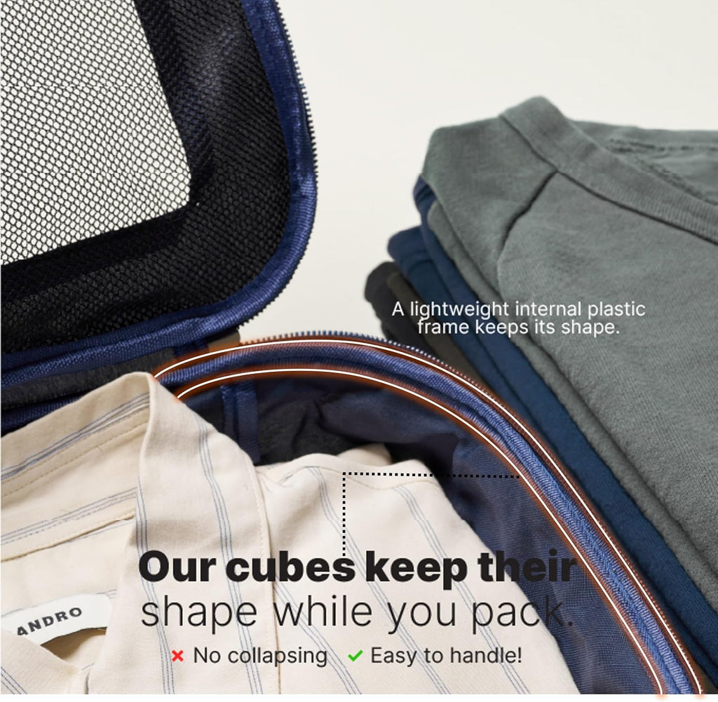 LeanTravel Premium Compression Packing Cubes for Travel - Suitcase Organizer Bags with Double Zipper & Breathable Mesh Panel - Space Saving Carry On Luggage Essentials (6-Pack, Navy Blue)