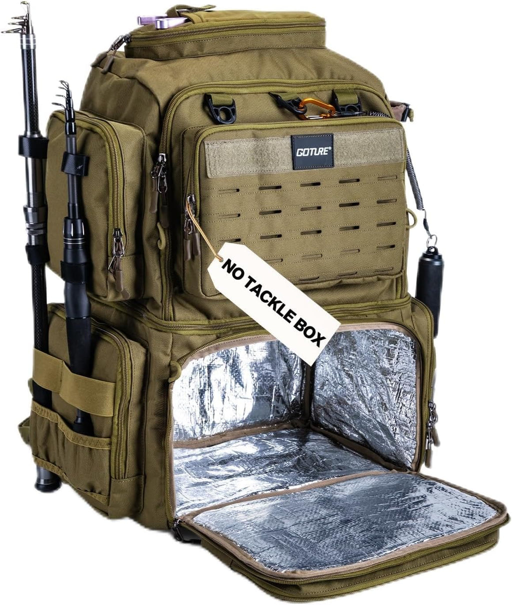 Goture Fishing Tackle Backpack with Cooler, 2 Rod Holders & Rain Cover