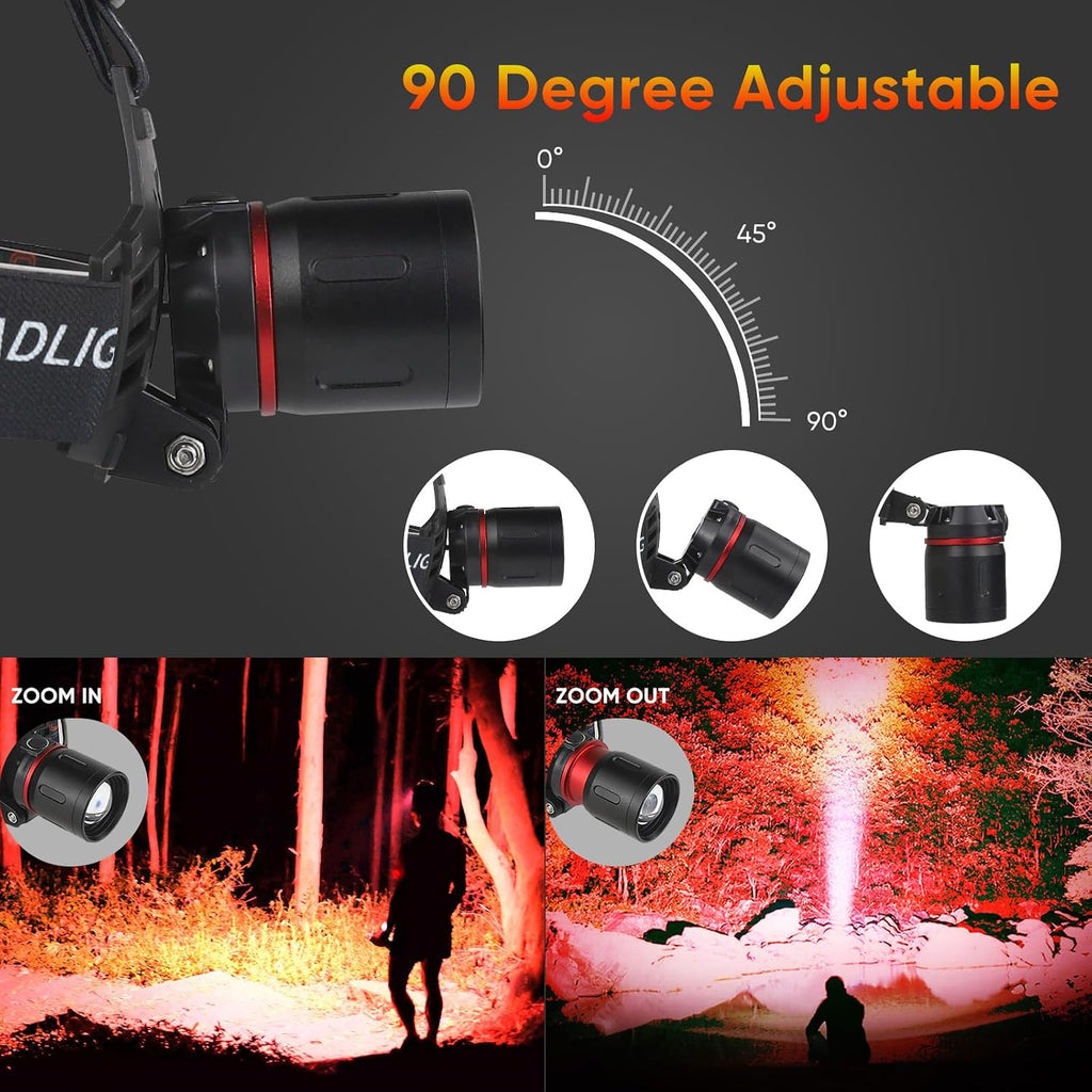 WINDFIRE Red Light Headlamp Rechargeable Red Hunting Head Light Zoomable
