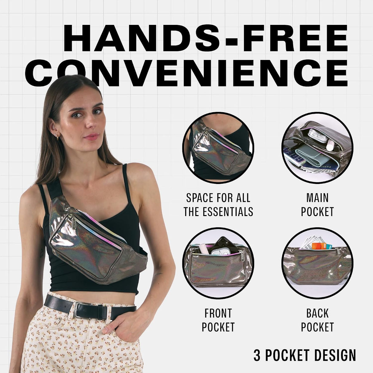 SoJourner Waterproof Holographic Fanny Pack, Copper Glitter