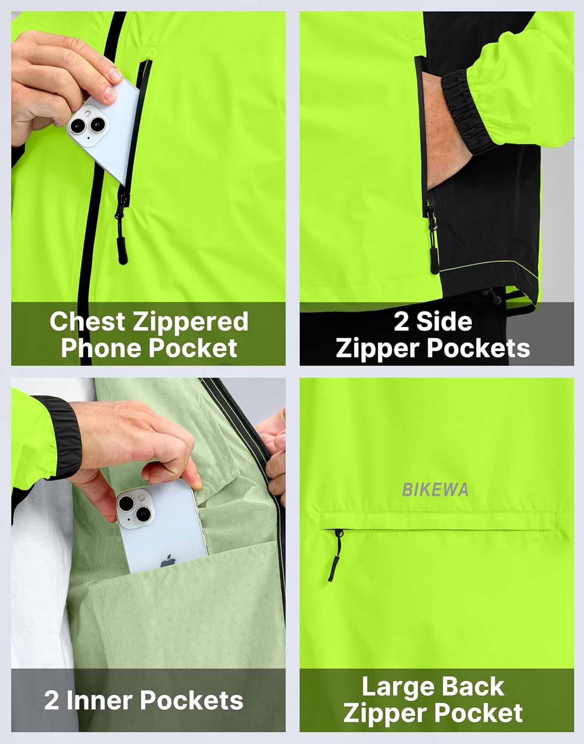 Bikewa Men's Cycling Rain Jackets Waterproof Running Bike Windbreaker Lightweight Packable Hooded Jacket