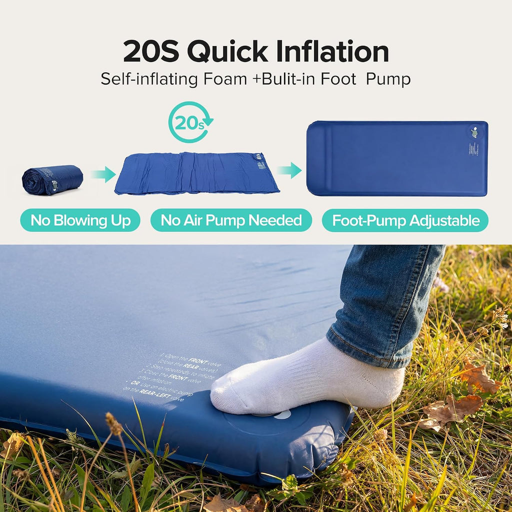 Self-Inflating Sleeping Pad, Foam Camping Mattress with Pillow